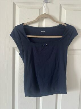 Hollister Navy Square Neck Short Sleeve Ribbed Top